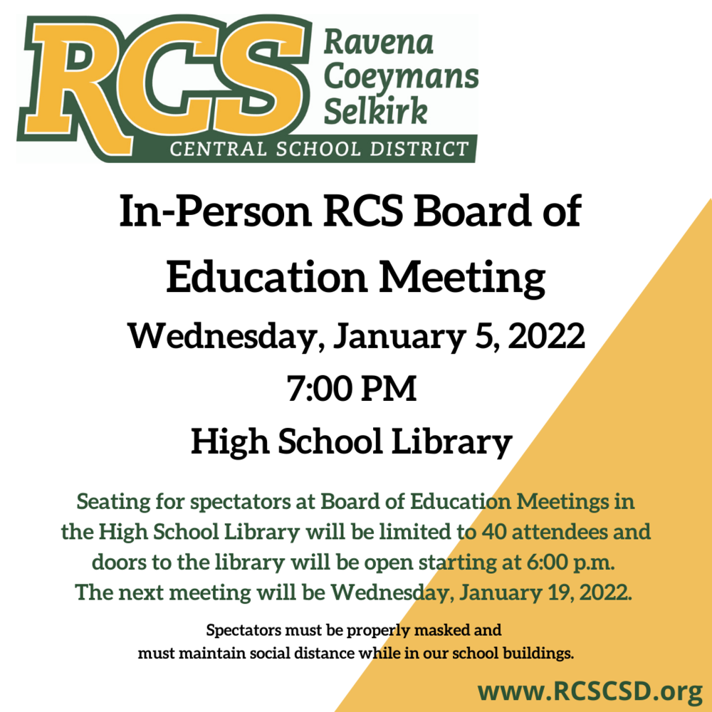 RCS Board of Education Meeting set for Wednesday, January 5, 2022