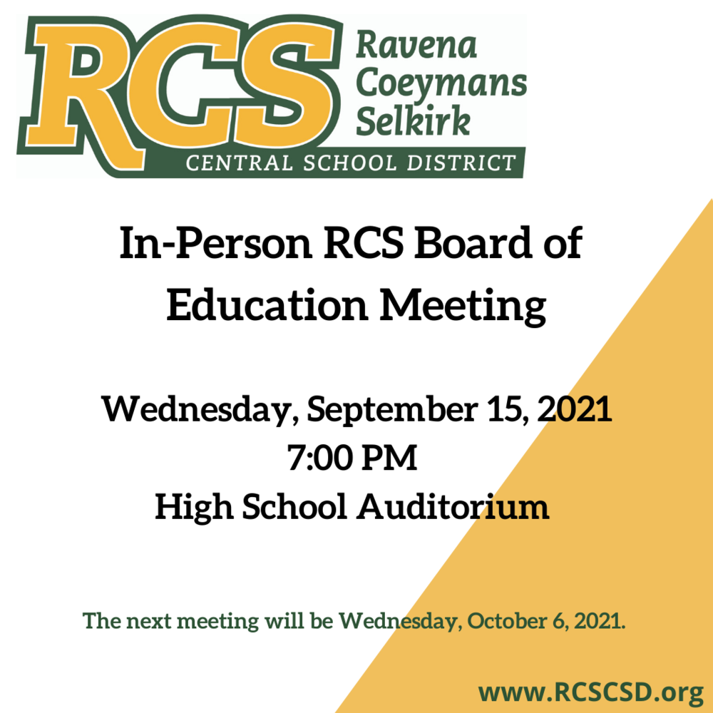 RCS Board of Education Meeting set for Wednesday, September 15, 2021