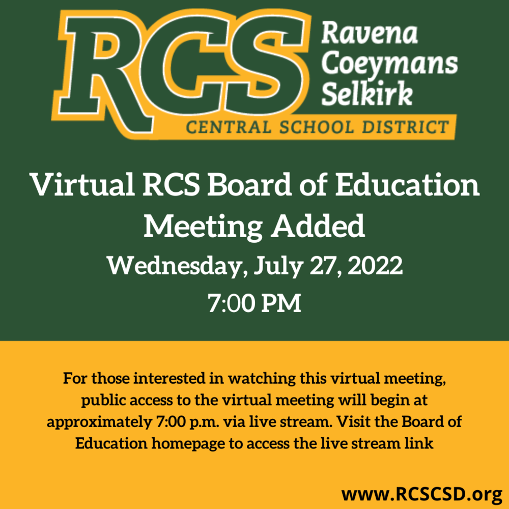 Virtual Board of Education Meeting Added for Wednesday, July 27