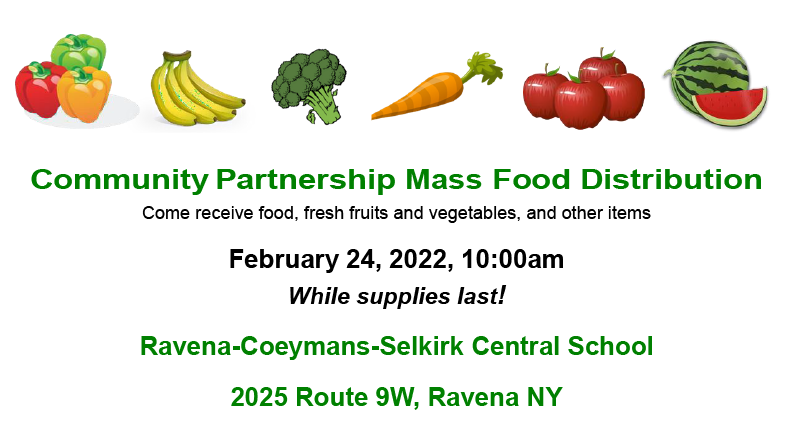 Free Food Available at Upcoming Mass Food Distribution Event at MS/HS Campus on 2/24/2022