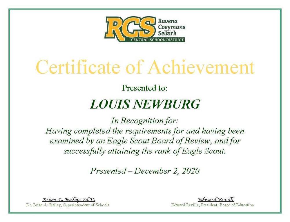 RCS Senior recognized by BOE for Eagle Scout achievement