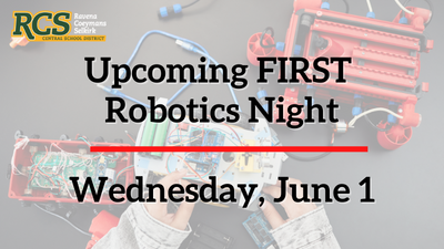 Upcoming FIRST Robotics Night, Wednesday, June 1 Graphic