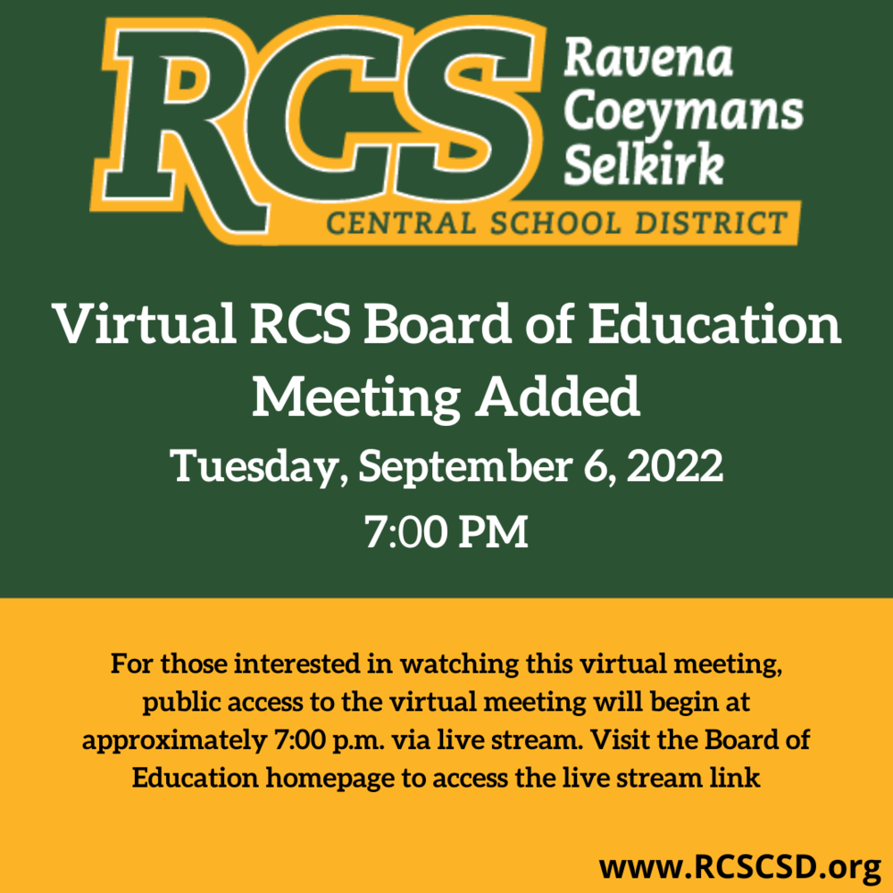 Virtual Board of Education Meeting Added for Tuesday, September 6