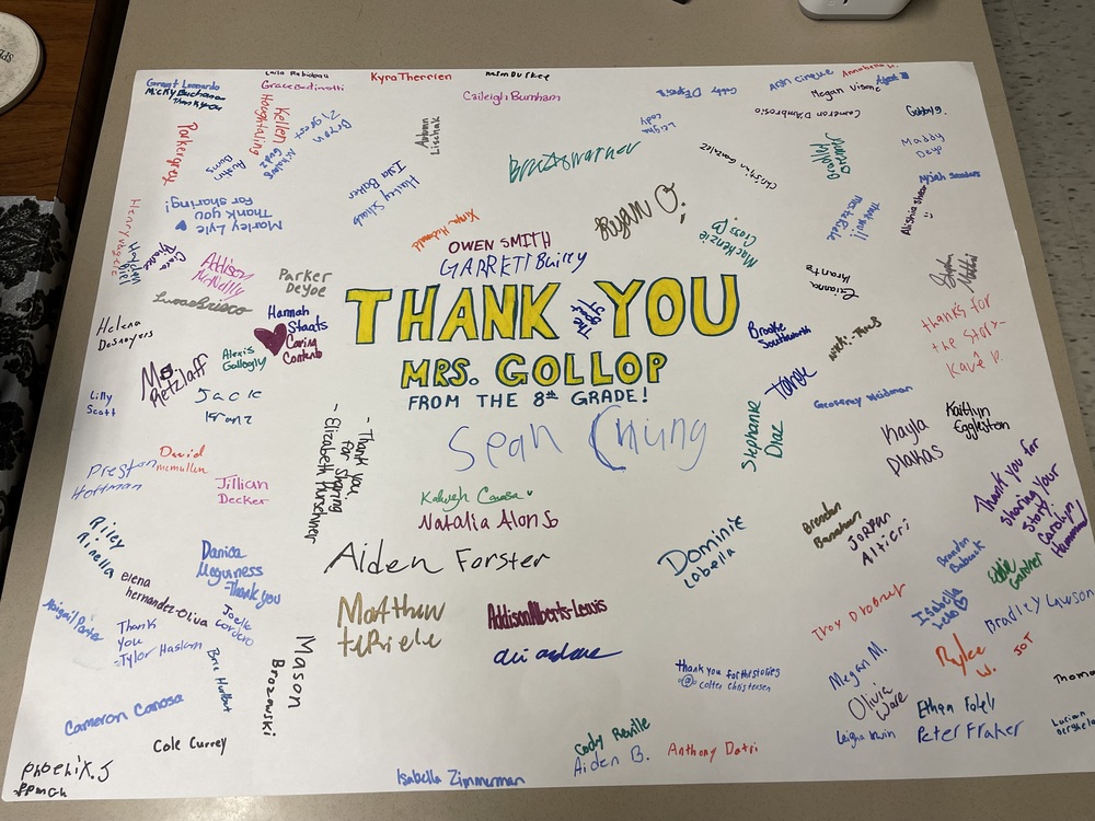 Poster thanking Mrs. Gollop 