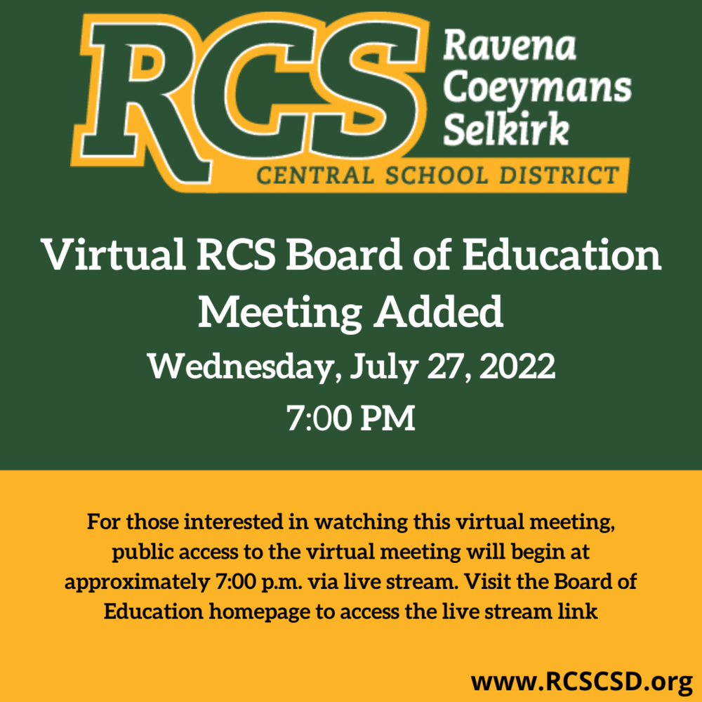 Virtual  Board of Education Meeting Added for Wednesday, July 27