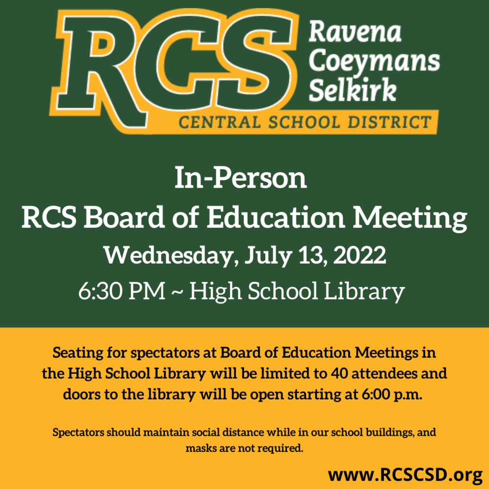RCS Board of Education Meeting set for Wednesday, July 13, 2022